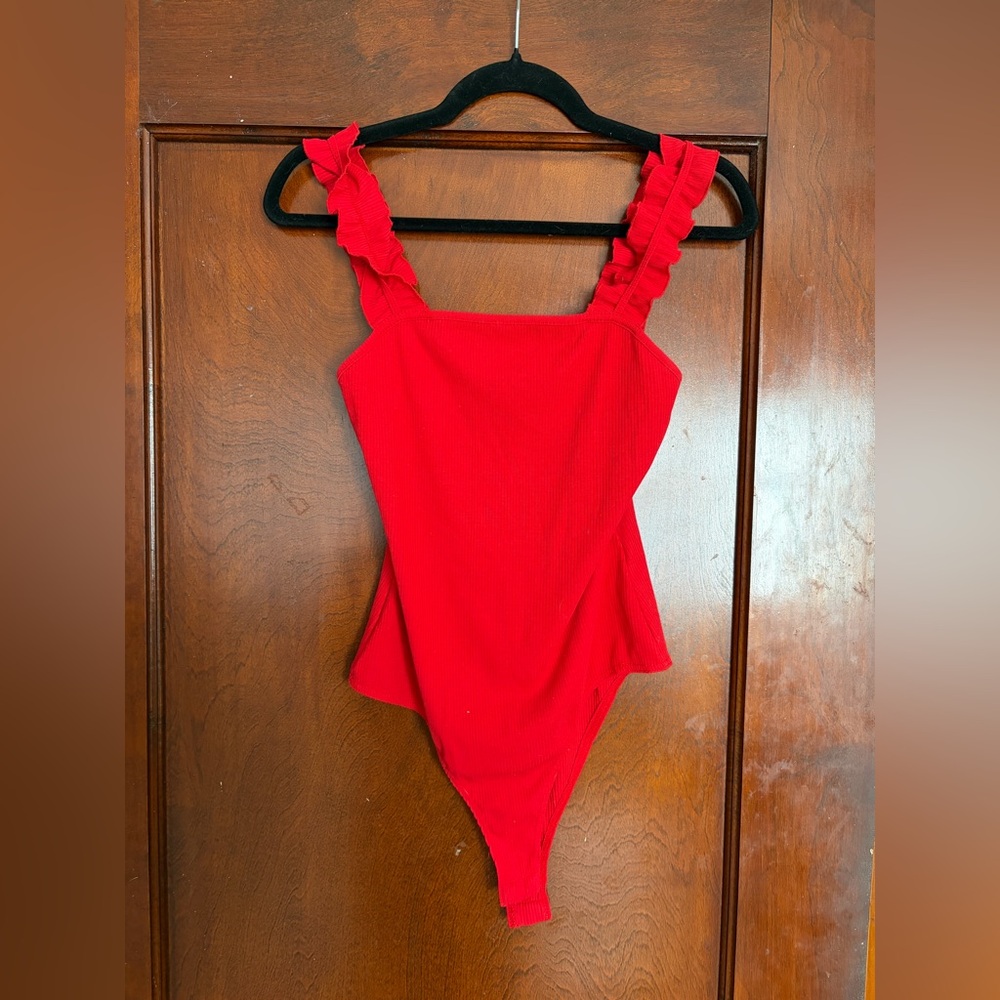 Le Lis Collection Red Ruffled Strap Bodysuit